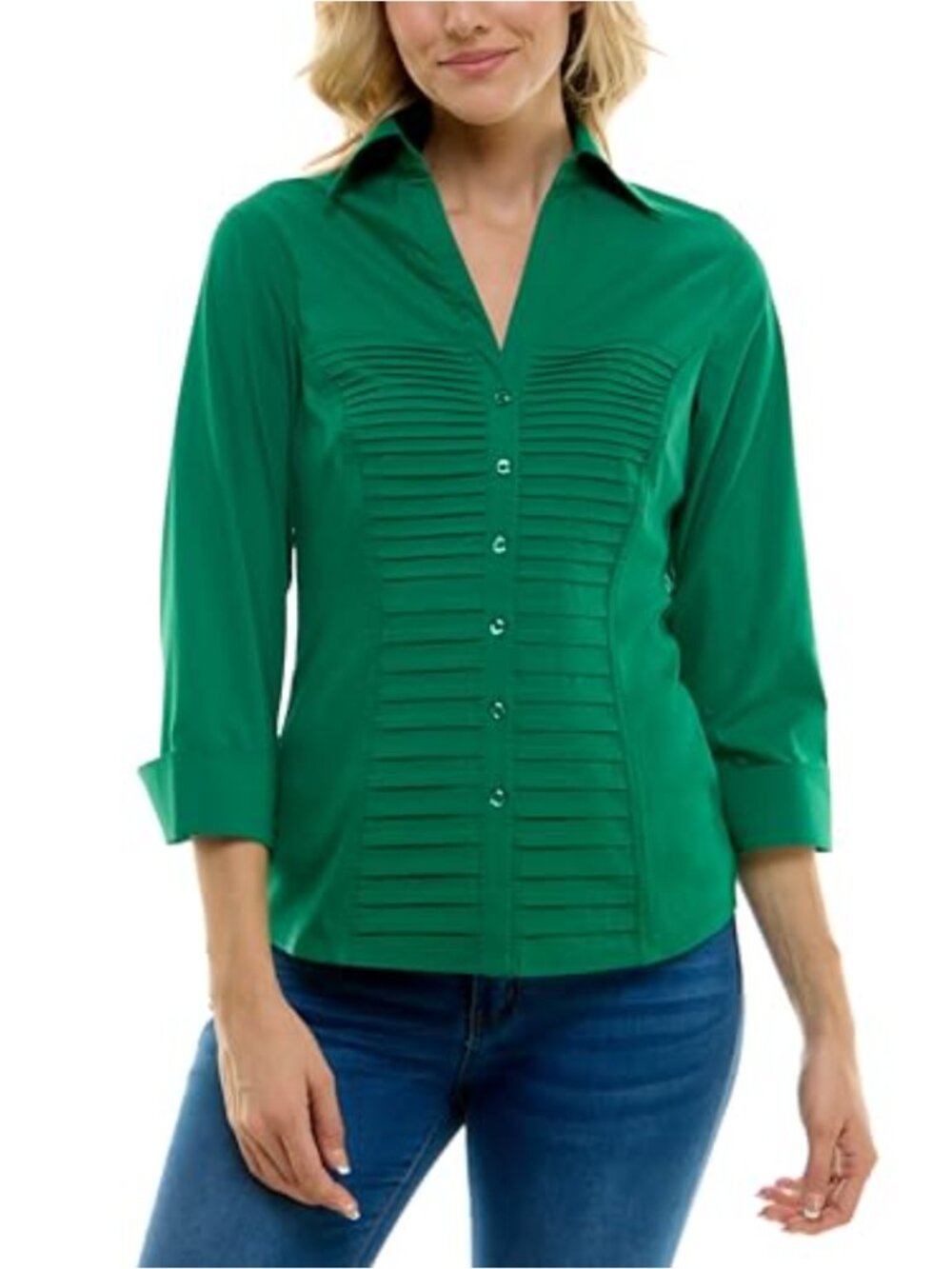 Womens 3/4 Sleeve Ribbed Knit Button Down Top